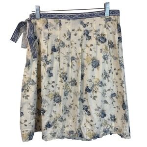 Vintage Angie Cottagecore Floral Pleated Cotton Bubble Skirt Sz Small Blue Ivory